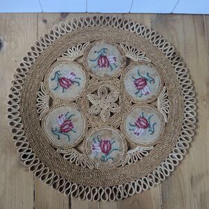 Vintage Wicker Doily 18"-Needlepoint Roses-Centerpiece-Placemat